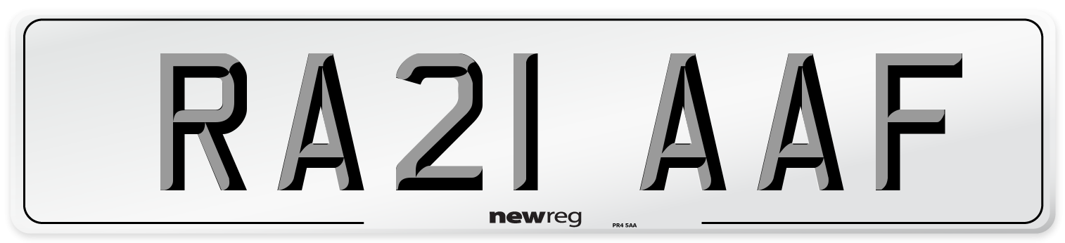 RA21 AAF Number Plate from New Reg